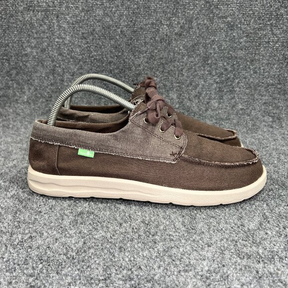 Sanuk Lite Boat Shoes Men's Size 10 Brown Canvas Casual Lace Moc Toe Sneakers - Picture 1 of 11